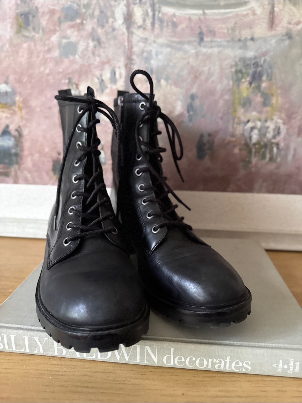 Frye Black Lace-Up Leather Combat Boots - Size 8.5 - Picture 5 of 9